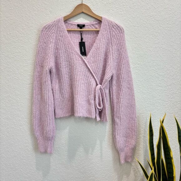 NWT Express Fuzzy Ribbed Surplice Tied Sweater Wool Blend Medium - Picture 3 of 5